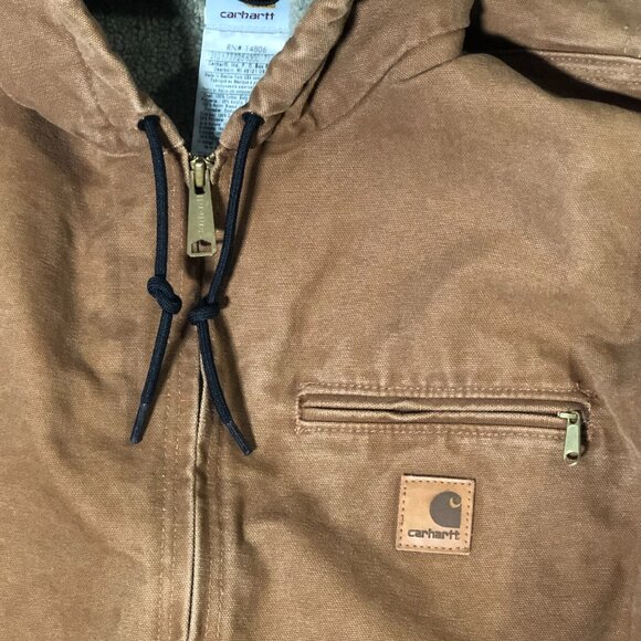 Carhartt Jacket Mens XL Sandstone Sherpa Fleece Lined Sierra Hooded Work Coat - Picture 10 of 10